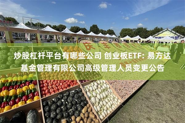 炒股杠杆平台有哪些公司 创业板ETF: 易方达基金管理有限公司高级管理人员变更公告