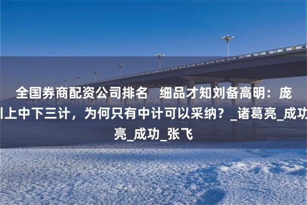 全国券商配资公司排名   细品才知刘备高明：庞统取川上中下三计，为何只有中计可以采纳？_诸葛亮_成功_张飞